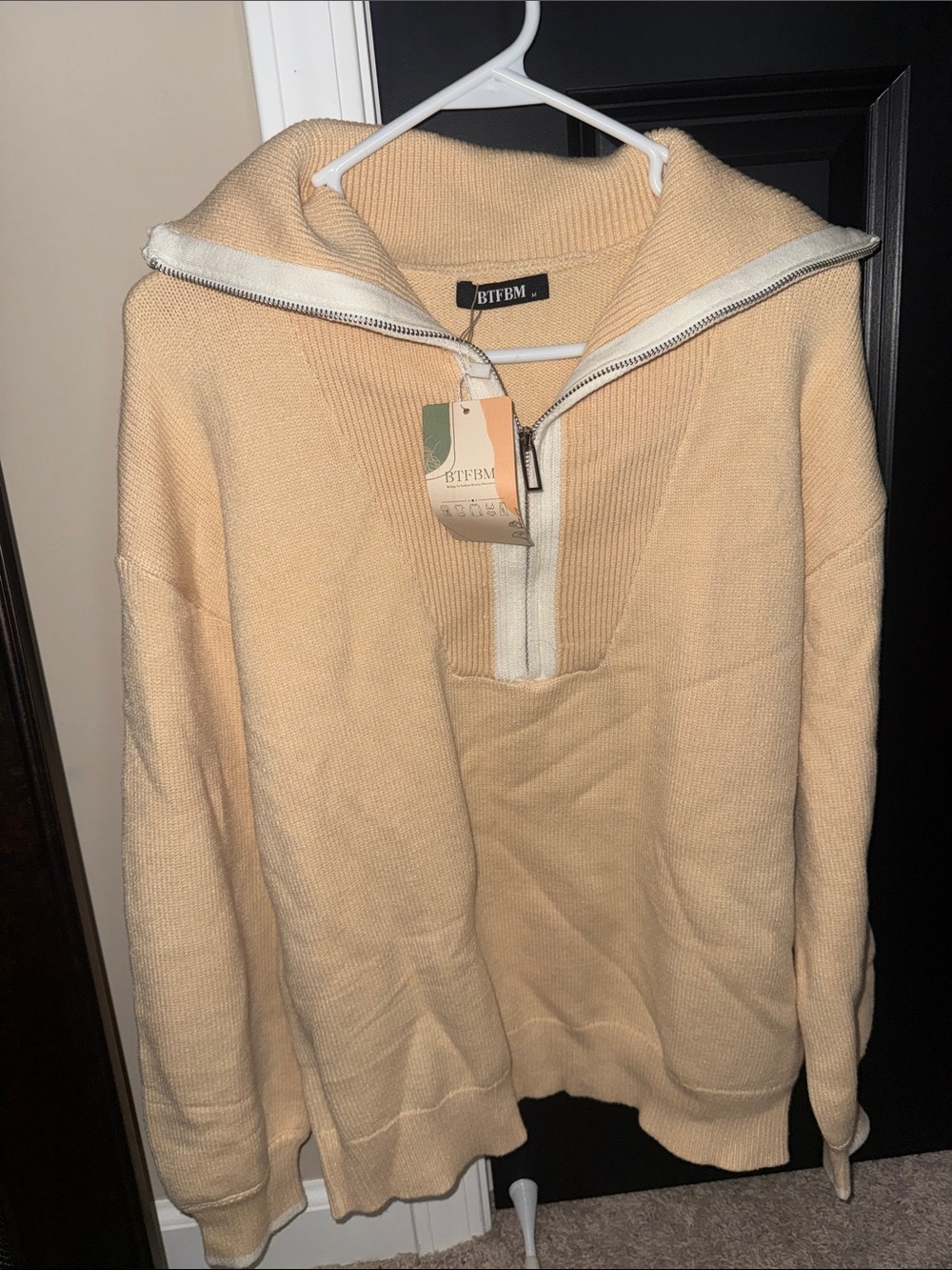 BTFBM Women's Zip-Up Sweater in Light Beige